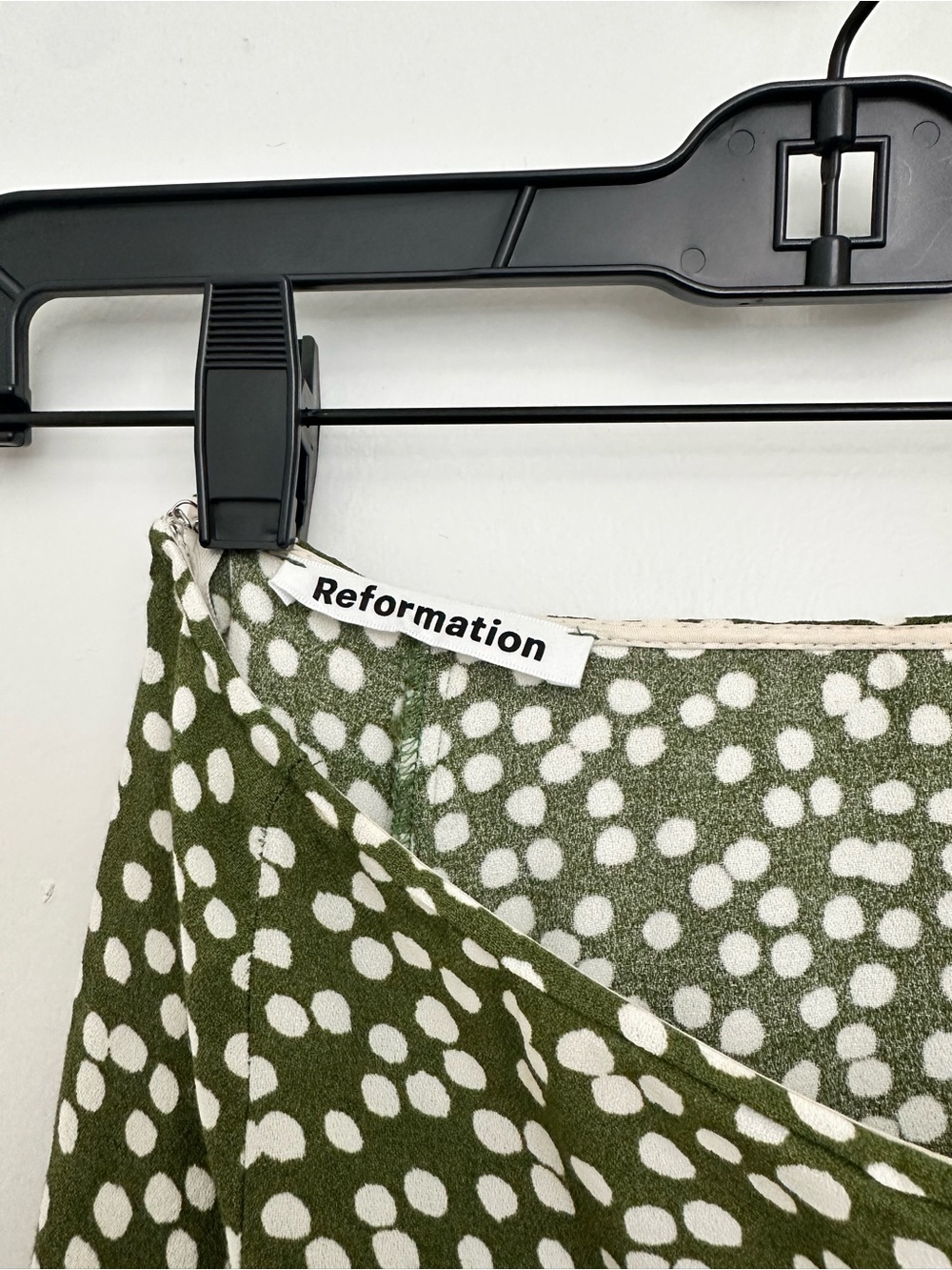 Reformation Olive White Polka Dot A-Line Midi Skirt - Picture 3 of 4